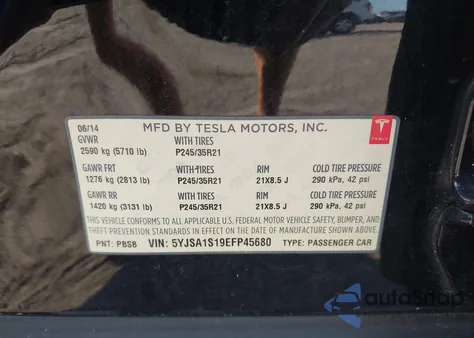 2014 Tesla Model S from USA, damaged, VIN 5YJSA1S19EFP45680